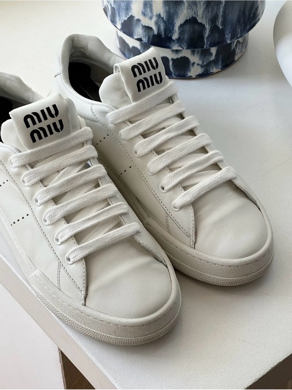 Miu Miu White Low-Top Leather Sneakers for Men